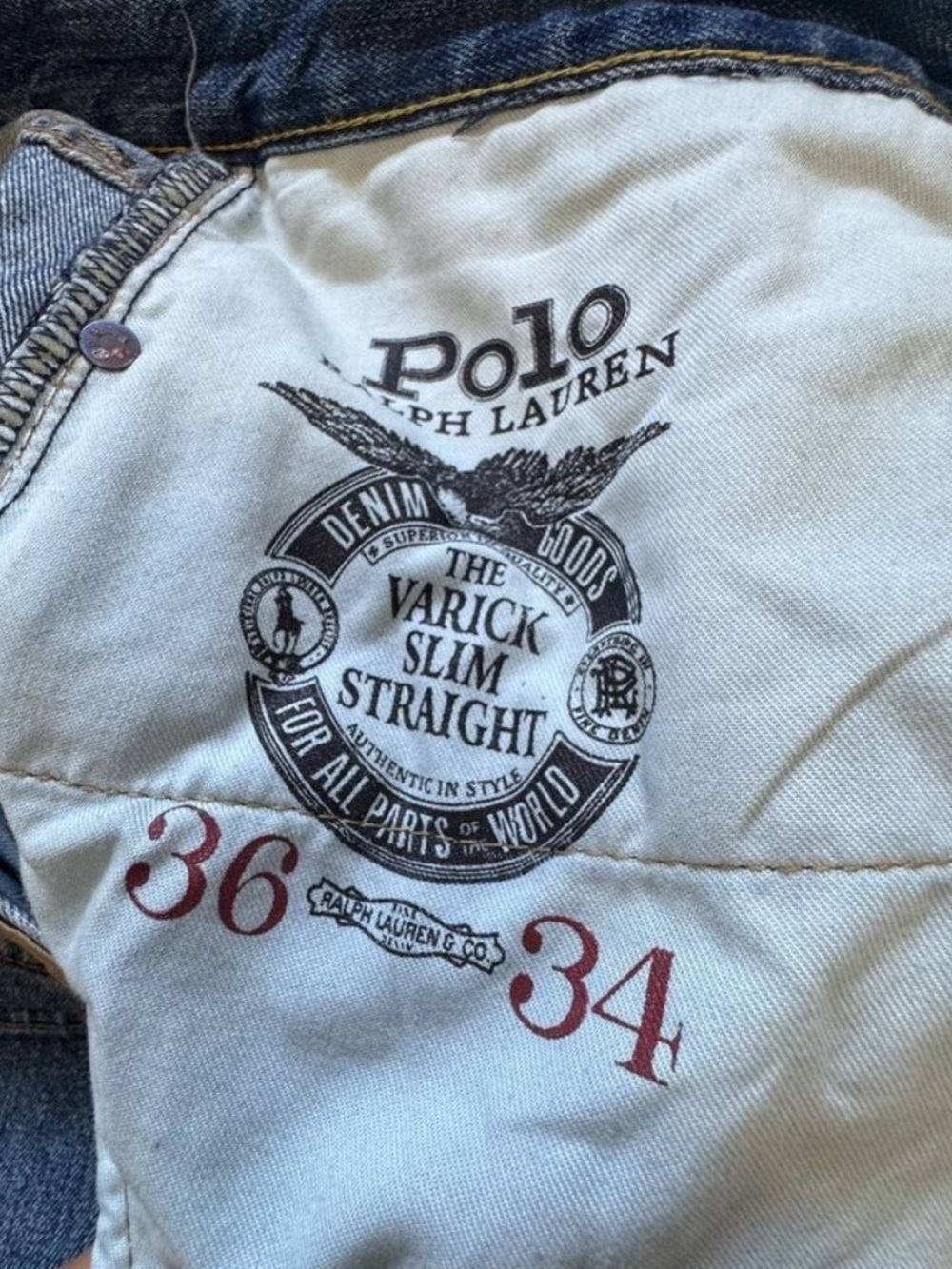Polo by Ralph Lauren Men's The Varick Slim Straight Denim Jeans size 36
